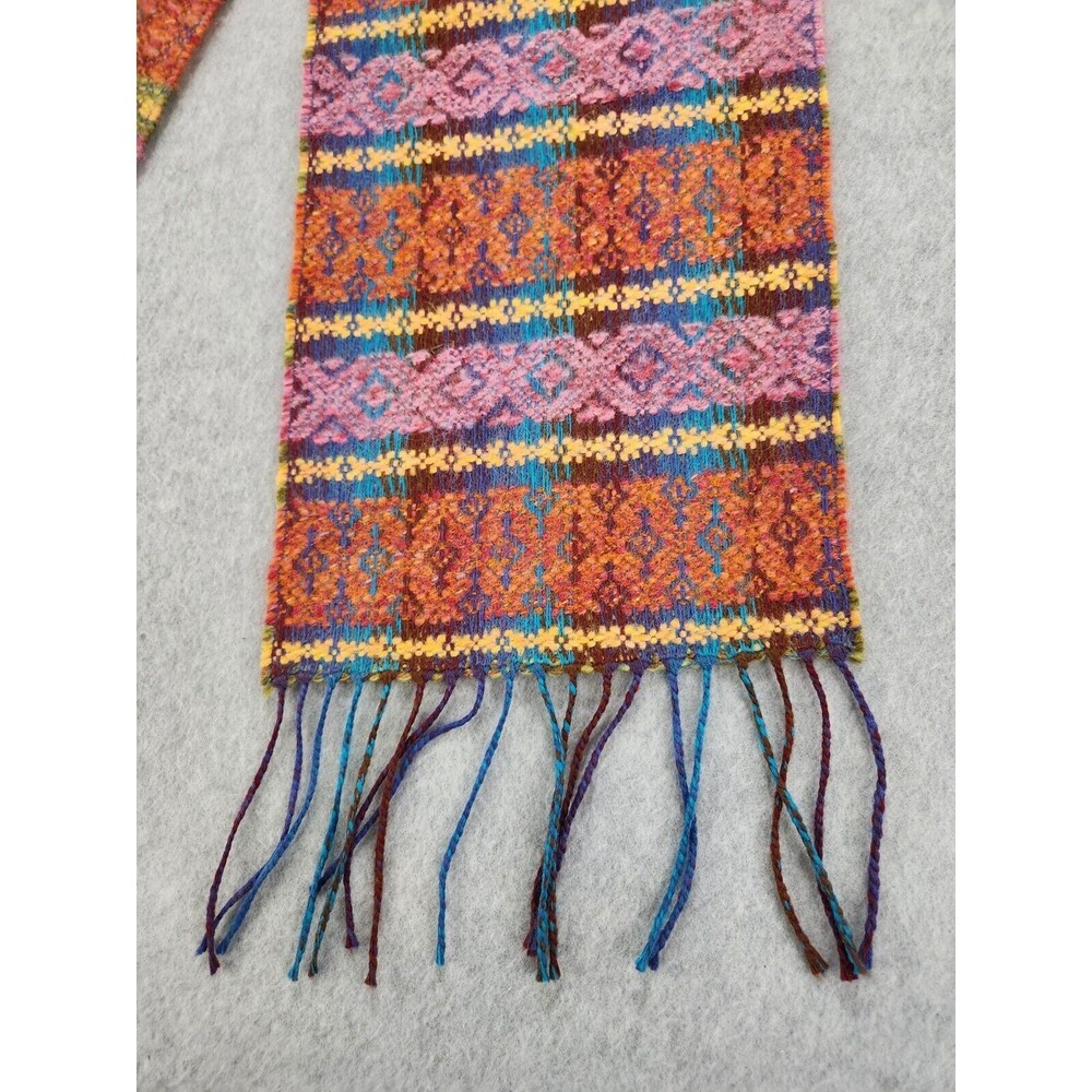 Victoire Mathieu‎ Paris Pink Burnt Orange Wool Blend AMAZING Fringe Scarf Winter - Picture 7 of 10